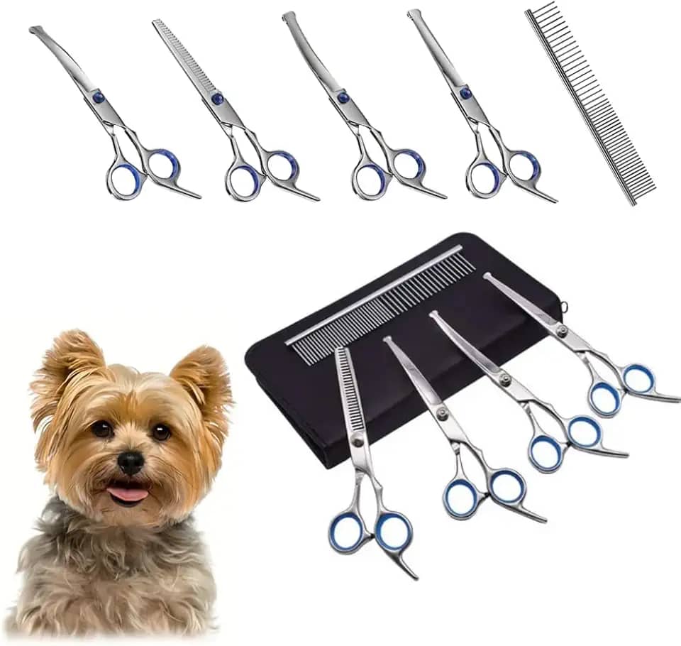 Kit Tesoura de Tosa para Cães e Gatos - Ponta Arredondada Segura para Pet - Tesoura de Tosa Ergonômica e Afiada de Aço Inox para Cortar Pelos de Animais - UpShop