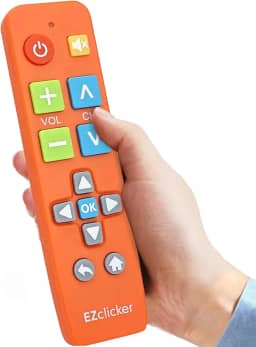 EZclicker Controle remoto universal de TV com botão grande (laranja) simples e fácil de usar, ótimo para idosos, funciona com as principais marcas de TV (2 pilhas AAA não incluídas)