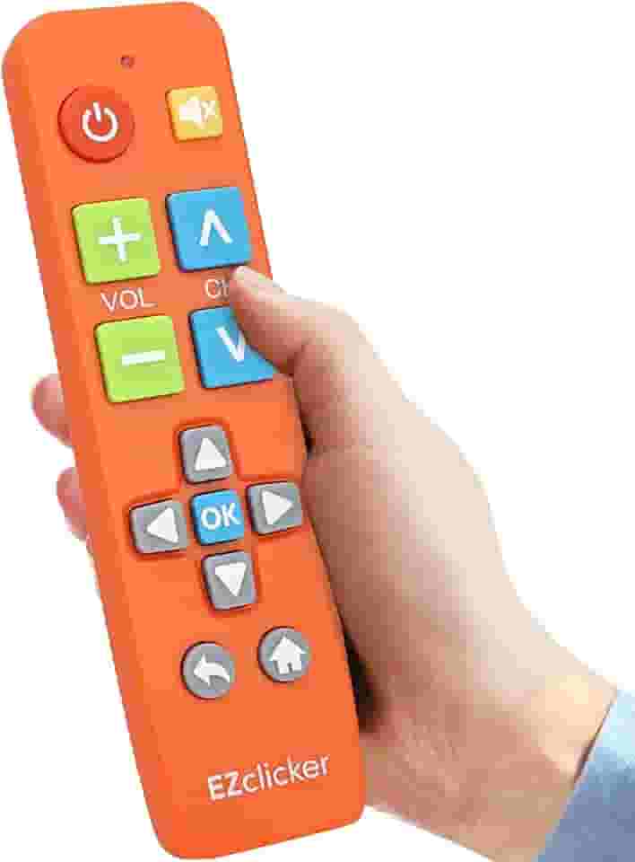 EZclicker Controle remoto universal de TV com botão grande (laranja) simples e fácil de usar, ótimo para idosos, funciona com as principais marcas de TV (2 pilhas AAA não incluídas)
