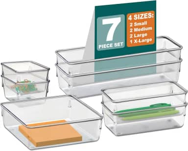 Acrimet Organizador Modular para Gavetas, Bancadas e Armários, Plástico Transparente, Kit com 7 Potes Sortidos, 975.0