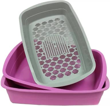Caixa de Areia Higiênica 3 em 1 Para Gatos Com Peneira Reforçada (Rosa)