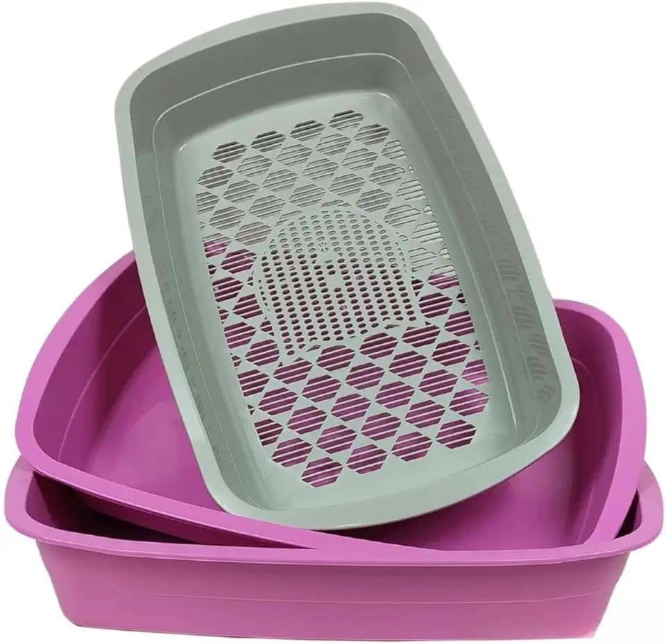 Caixa de Areia Higiênica 3 em 1 Para Gatos Com Peneira Reforçada (Rosa)