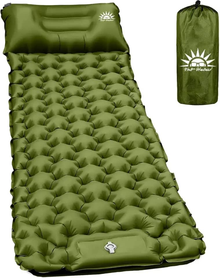 Colchonete Camping Colchão Inflável Solteiro, Acampamento Acessorios,Praticidade e Conforto (Verde)