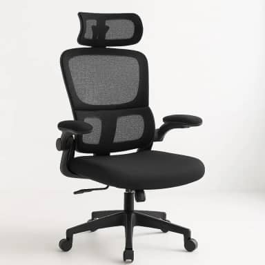 Cadeira Ergonômica para Escritório Malha Mesh Respirável, Giratória com Suporte Lombar Independente e Encosto de Cabeça Ajustável (Preto)