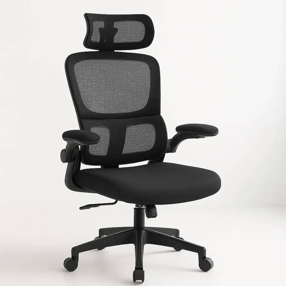 Cadeira Ergonômica para Escritório Malha Mesh Respirável, Giratória com Suporte Lombar Independente e Encosto de Cabeça Ajustável (Preto)