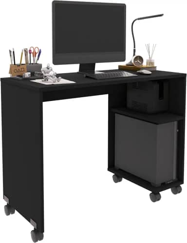 Escrivaninha Beauty Mesa Computador Notebook Nicho Para Gabinete E Rodízios (Preto)
