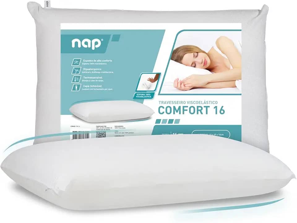Nap Travesseiro Nasa Alto 16cm Comfort D40 Premium com capa percal 180 fios 100% algodão - Branco