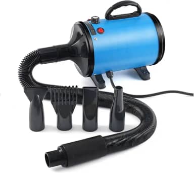FINYQBET Soprador Secador Para Pets - Secador Profissional 3800W com 4 Bicos, Ajuste Contínuo de Velocidade (50-120 m/s) e Temperatura (35-65°C), Ideal para Tosa de Cães, Gatos em Salões e Casa(Azul, 110V)