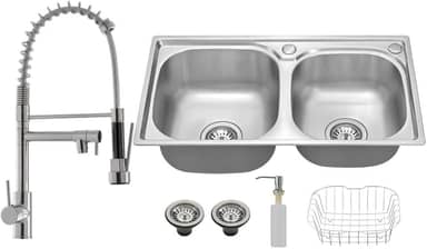 Kit Cuba Dupla Gourmet em Aço Inox + Torneira Gourmet Misturador Monocomando Vip Metal Cromado