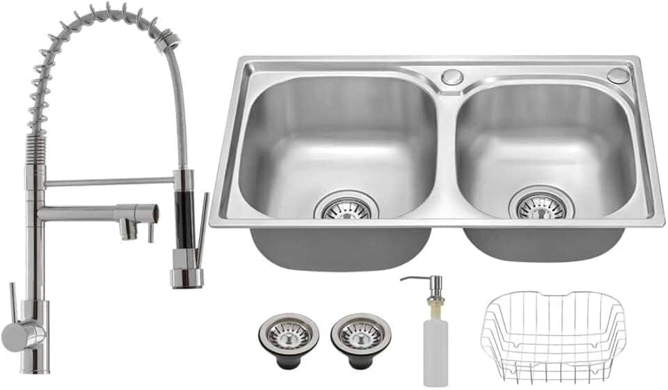 Kit Cuba Dupla Gourmet em Aço Inox + Torneira Gourmet Misturador Monocomando Vip Metal Cromado