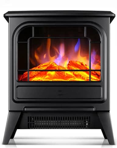 Lareira Decorativa Fogão de lareira elétrico, aquecedor independente portátil, toras chama realistas, design vintage para cantos, proteção segurança contra superaquecimento
