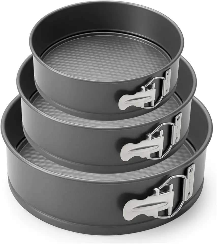 Conjunto Formas Redondas Antiaderentes com Fundo Removível Jogo de Assadeiras para Bolo e Torta Aço Carbono Preto Durável 24 26 e 28 cm