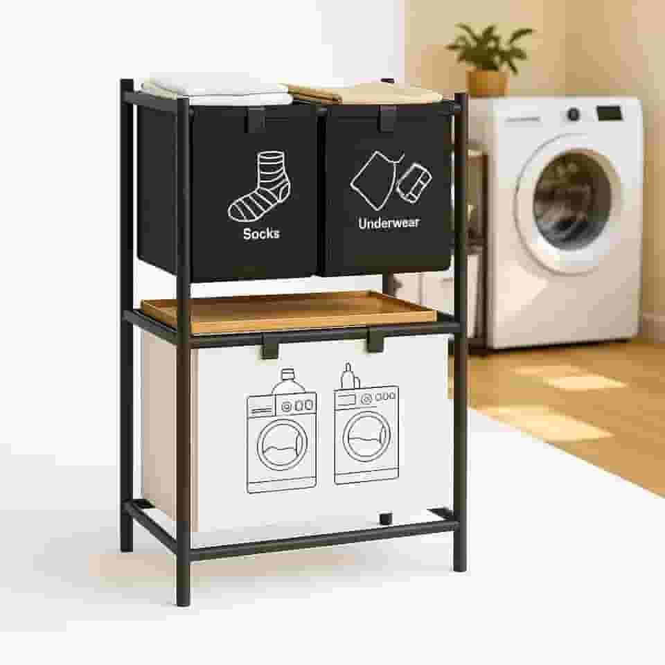 Cesto de Roupa Suja Organizador de Banheiro Lavanderia Area de Serviço com 3 Divisorias Removiveis