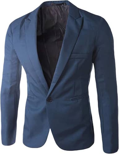 Blazer Azul Masculino de Cor Lisa com Um Botão