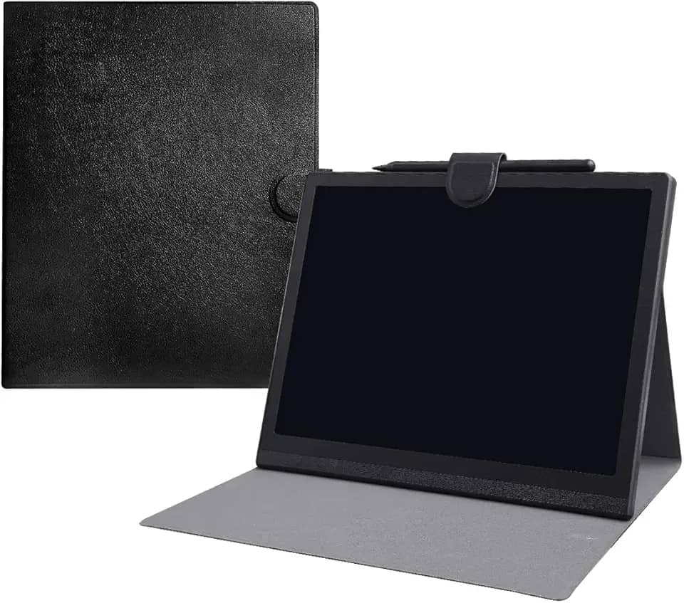 Tablet LCD de 10 polegadas para escrita, com estojo de couro – bloco reutilizável para notas de reuniões, rascunhos de escritório, viagens de negócios (preto)
