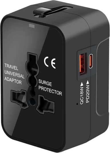 Adaptador de viagem, adaptador universal de viagem mundial tudo em um adaptador de tomada CA de parede carregador de parede com duas portas de carregamento USB para EUA UE Reino Unido AUS celular