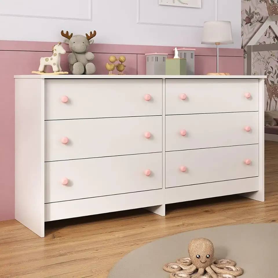 Cômoda Infantil 136cm com 6 Gavetas Multimóveis Mp4335 Branco/Sistema ANTITOMBAMENTO