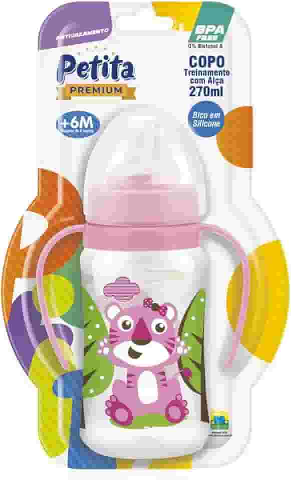 Petita Copo Treinamento com Alça/Bico Silicone - Cristal Rosa 270ml