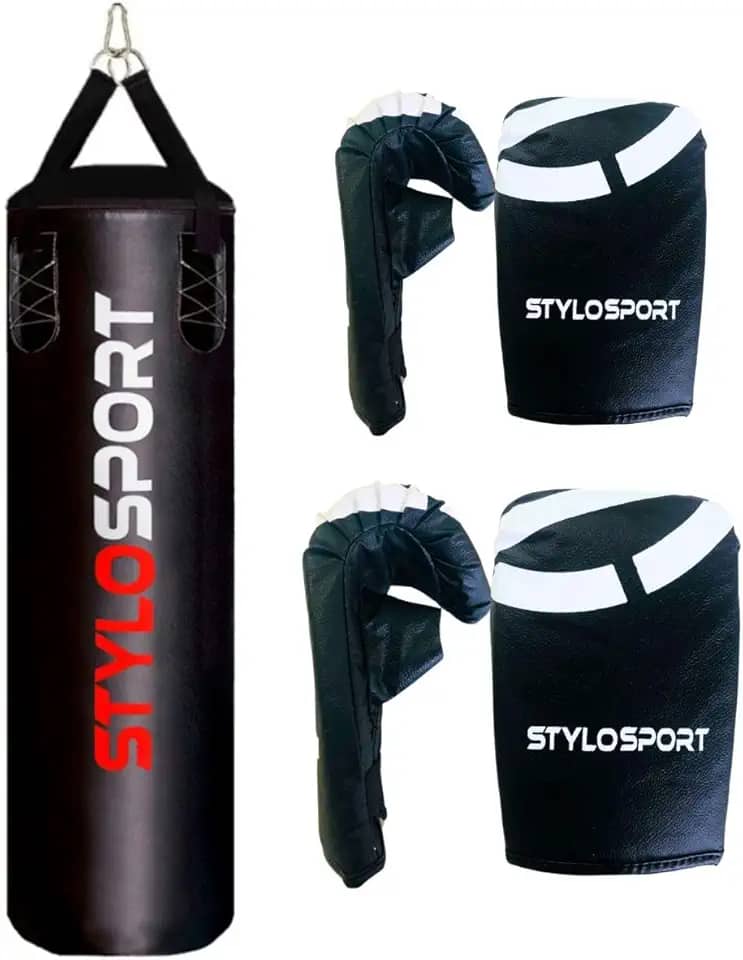 SACO DE PANCADA 120CM PROFISSIONAL VAZIO + 2 PARES DE LUVA (1 ADULTO PT 1 INFANTIL PT., Preto)