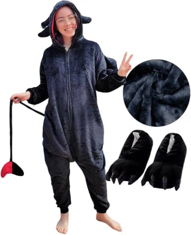 Kit Pijama Kigurumi Dragão com Pantufa - Macacão com Capuz Peluciado Unissex