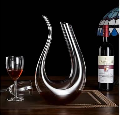 Decanter de Vinho 1,1L em Formato U – Aerador Profissional em Vidro Cristalino – Design Elegante para Oxigenação Rápida – Ideal para Vinhos Tintos e Presentes