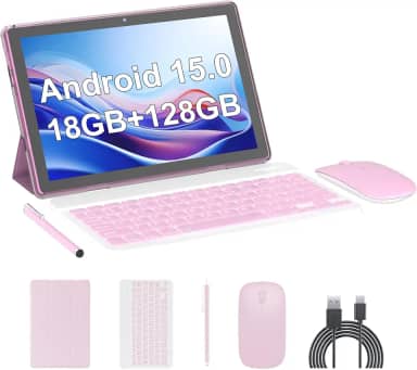 Tablet Android 15, tablets de 10 polegadas, 18 GB de RAM + 128 GB de ROM/2 TB expansível, tablets 2 em 1 com capa para teclado, tela IPS 1280 x 800, Wi-Fi 5G, câmera dupla, bateria de 6000 mAh BT5