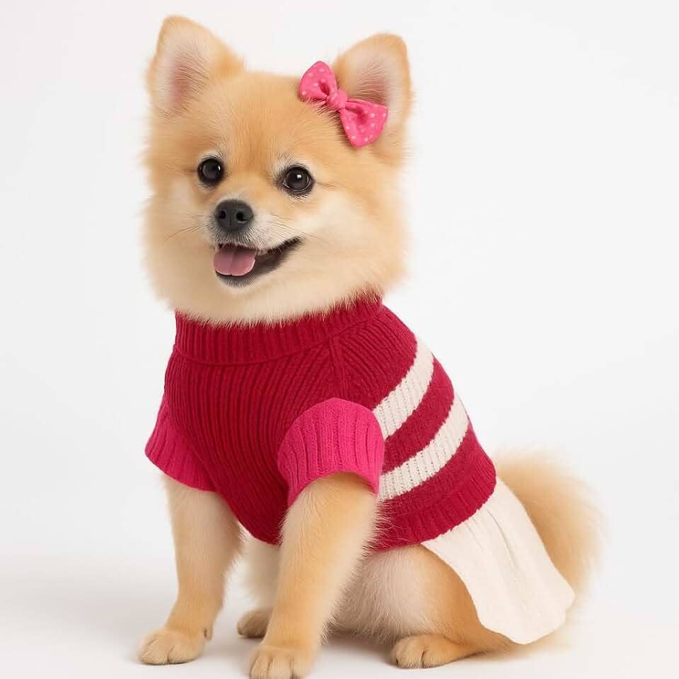 Roupa Vestido Pet Tricot Roupinha Femea Cachorro Gato