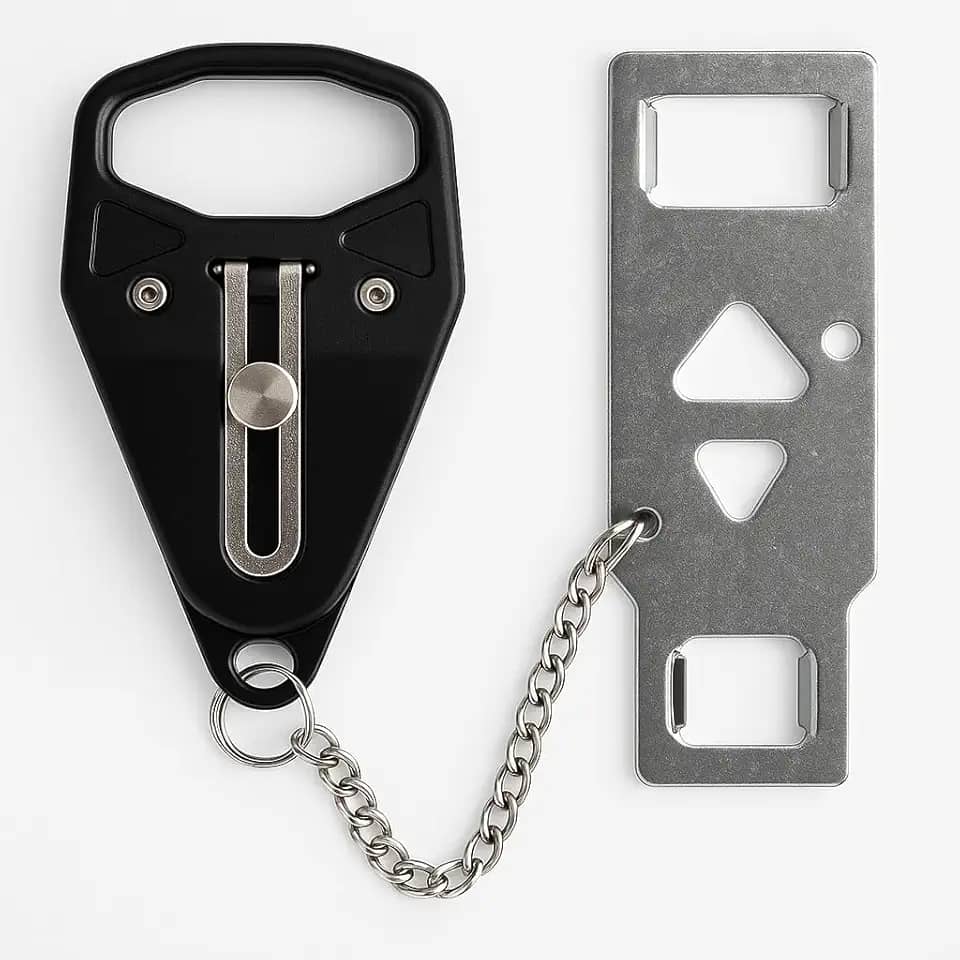 Trava de Segurança Portátil para Porta – Modelo com Corrente, Fecho Reforçado em Aço Inoxidável, Ideal para Viagens, Hotéis, AirBnB e Residências