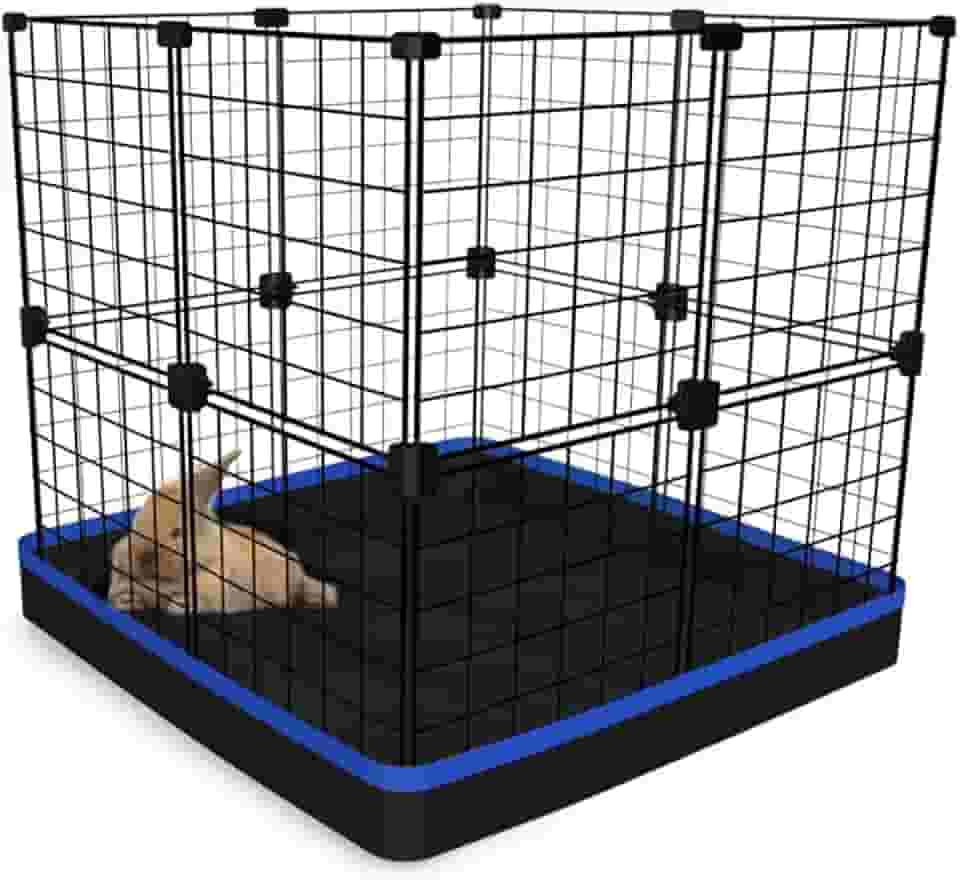 Cercado para Coelho Cachorro 60x60x60cm com Bandeja Higiênica Tapete Impermeável Fácil de Limpar Pet Pequeno Porte (Tela Branca e Tapete Rosa)