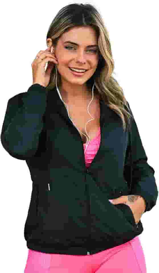 Jaqueta Corta Vento Feminina Lufran com Forro Resistente à Água, Capuz Ajustável e Bolsos Estilo Moderno Esporte Viagem Dia a Dia Todas Estações