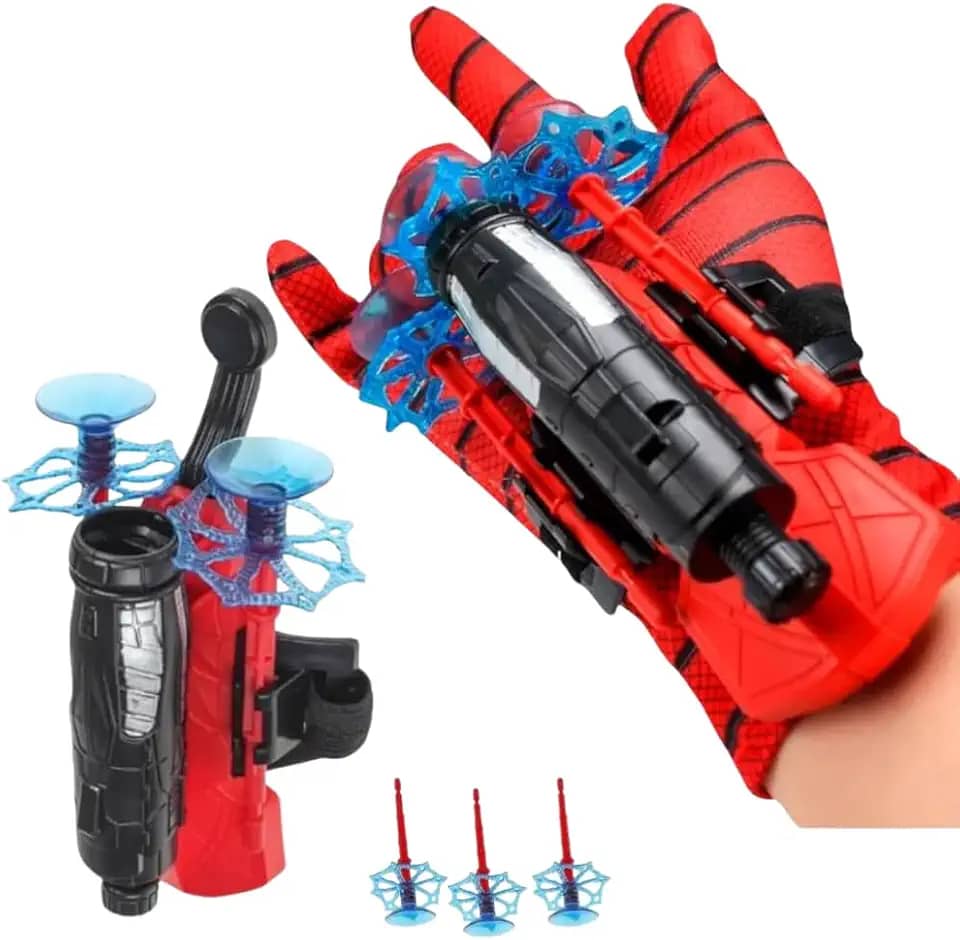 Kit Lançador de Teia com Luva Aranha, Lança 3 Dardos com Ventosa e Cordão Lançador de Teia Infantil Brinquedo Completo Para Diversão das Crianças – Brinquedo Infantil