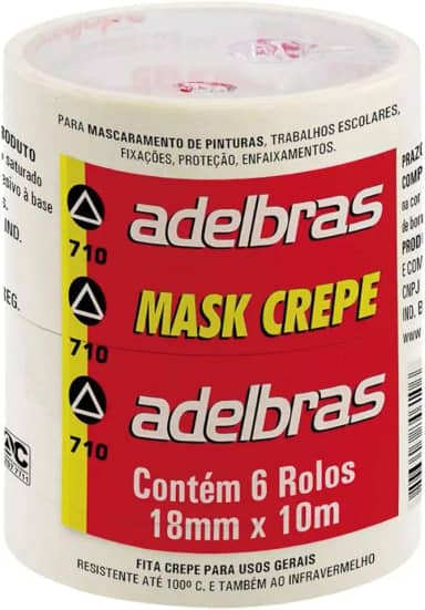 Fita Crepe, Adelbras 0669000002, Multicor, Pacote de 6