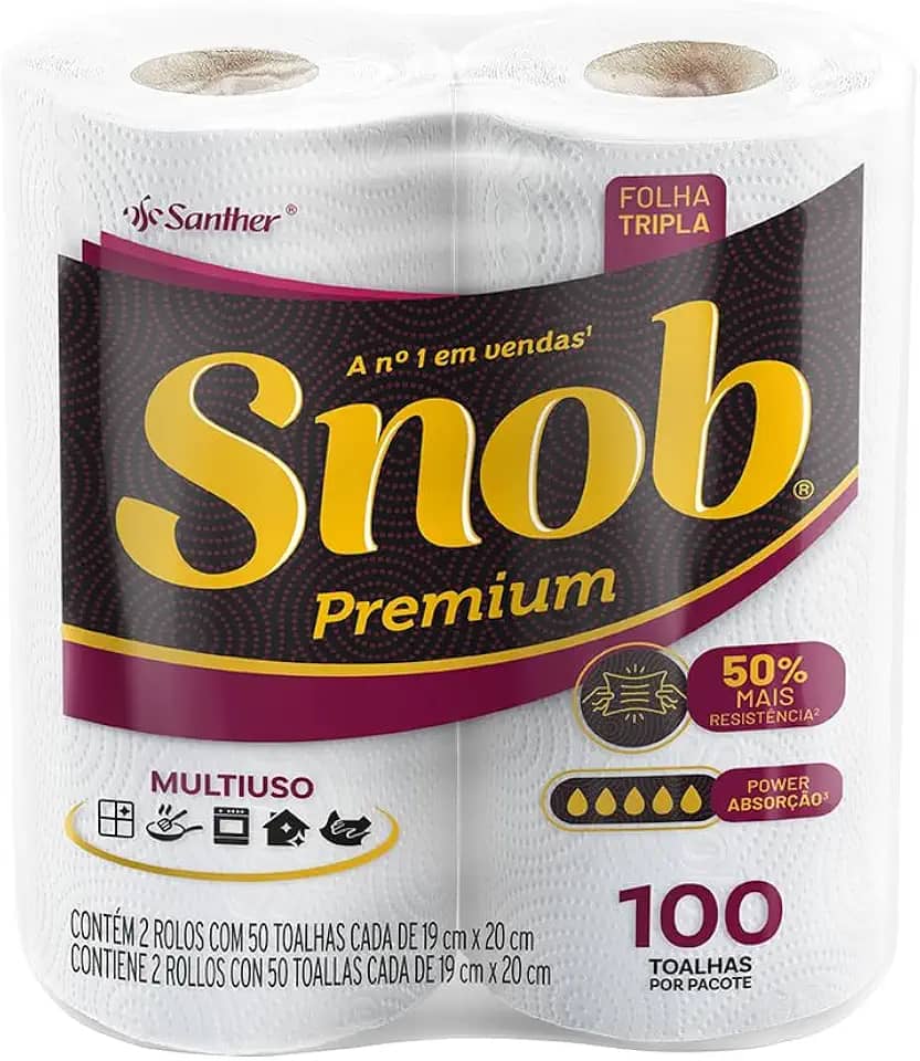 Papel toalha Snob multiuso folha tripla branca 100fls