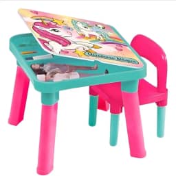 Mesa Mesinha Infantil Tampa Removível com Cadeirinha Unicórnio Monte Líbano – Mesa Rosa Diversão para Brincar, Desenhar, Estudar, Pintar Apartir 3 Anos.