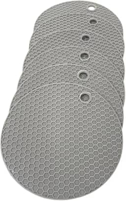 Kit 6 Descansos de Prato e Panela em Silicone, Redondo, 14cm, Antiderrapante, Resistente ao Calor, Protetor de Mesa, Multiuso, Prático,Cor Cinza