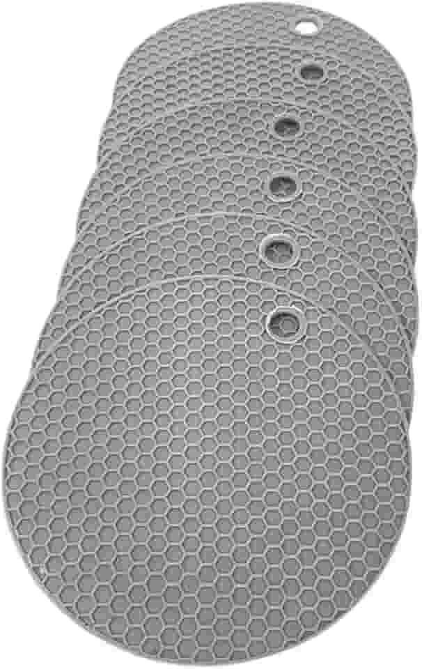 Kit 6 Descansos de Prato e Panela em Silicone, Redondo, 14cm, Antiderrapante, Resistente ao Calor, Protetor de Mesa, Multiuso, Prático,Cor Cinza