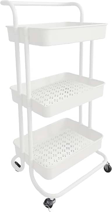 Carrinho Organizador Fruteira Multiuso 3 Prateleiras com Alça e Rodízios Branco