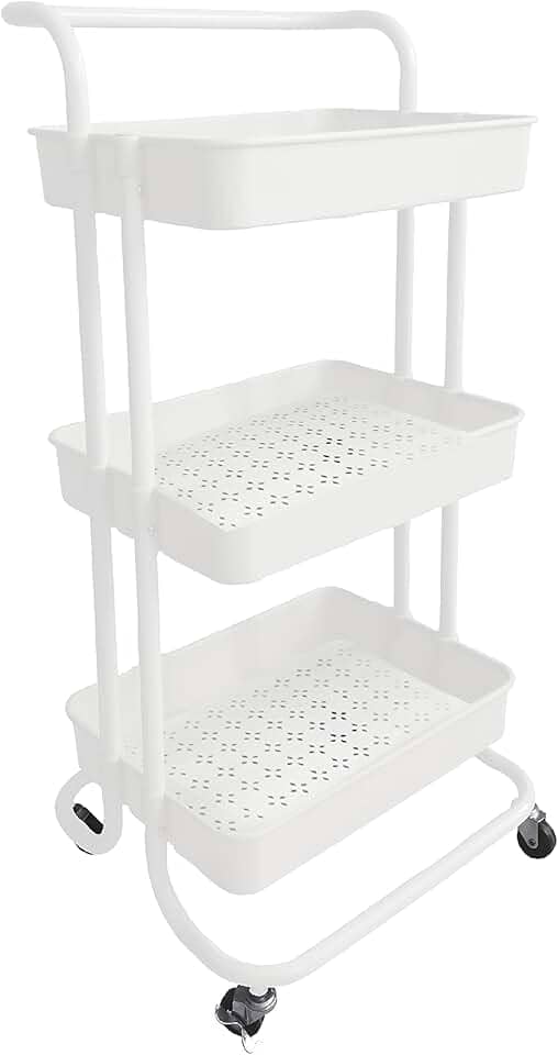 Carrinho Organizador Fruteira Multiuso 3 Prateleiras com Alça e Rodízios Branco
