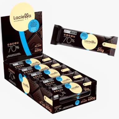 20 Tabletes de Chocolate Amargo 70% Cacau 20g Zero Adição de Açúçar e Zero Lactose Doce Saudável Fitness Dieta Low Sugar