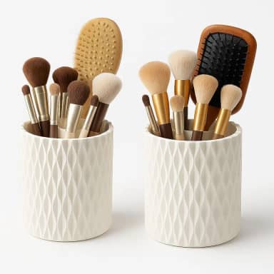 Organizador de Pincéis 360° Giratório - Porta Maquiagem com 5 Compartimentos Rotativos - Design Moderno e Funcional para Bancada