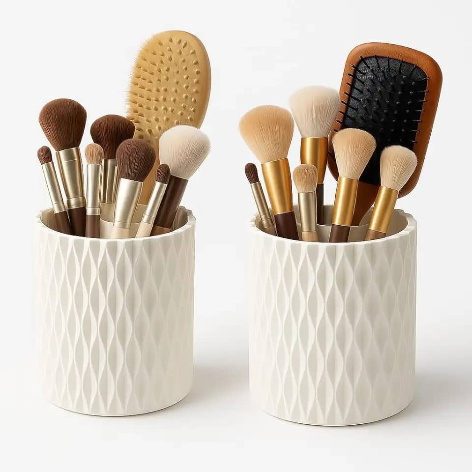 Organizador de Pincéis 360° Giratório - Porta Maquiagem com 5 Compartimentos Rotativos - Design Moderno e Funcional para Bancada