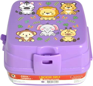 Keita, Lancheira Dupla Com 4 Divisórias Com Travas Infantil Roxa