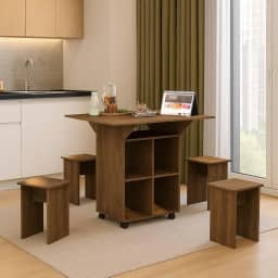 Mesa de Jantar Dobrável Compacta com Aparador e Bancos para Salas e Cozinhas Otimize seu Espaço com Praticidade e Estilo Oferecendo Conforto e Funcionalidade para até 4 Lugares