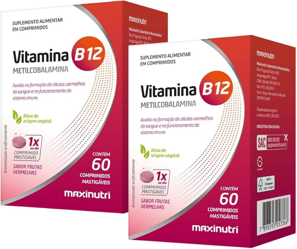 Kit 2 Vitamina B12 Metilcobalamina 60 Capsulas Mastigaveis Maxinutri