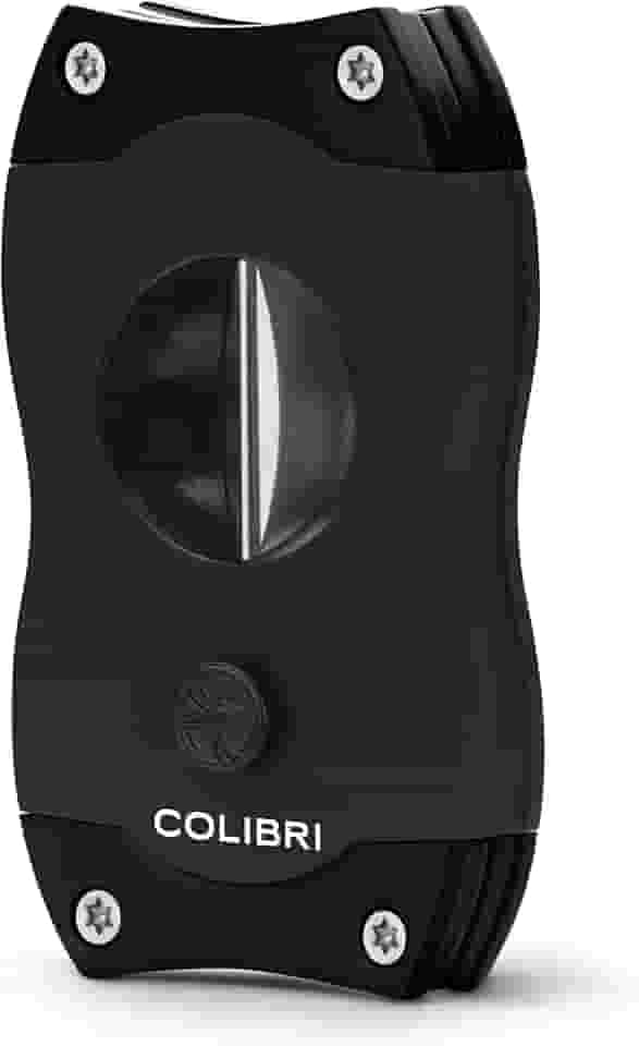 Colibri Cortador de charutos premium com corte em V – Lâmina ergonômica de aço inoxidável com mola, ideal para até 60 ou mais de anéis, presente para entusiastas de charutos (preto)