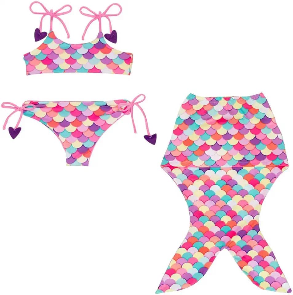 Biquíni Infantil Saia Cauda De Sereia Menina Piscina Praia