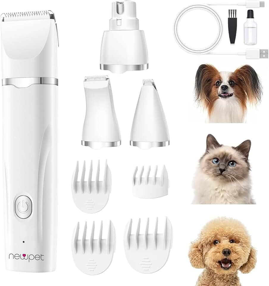 NEWPET Aparador de Pelos, Máquina de Tosa Pet,Aparador Elétrico Sem Fio de Baixo Ruído USB para Cães e Gatos, para Cuidar Das patas, Olhos, Orelhas, Rosto e Pelos Emaranhados