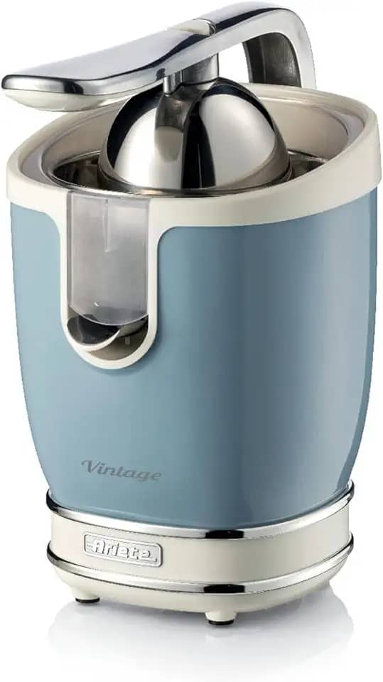 Ariete 413, Espremedor de Frutas Professional Com Alavanca Vintage Azul, 2 Cones para Frutas grandes e pequenas, Bico Anti-Gotejamento, Motor Silencioso - 60Wats - 220V