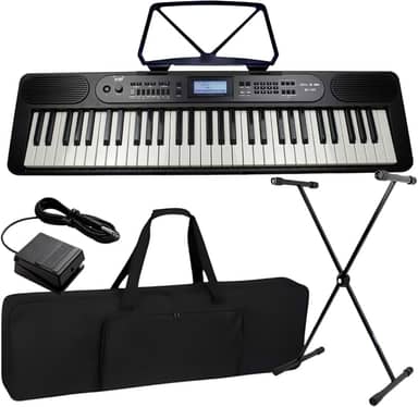 Kit Teclado Musical Bravo Bp399 61 Teclas Sensitivas Bluetooth + Capa Suporte Pedal (BK - Black)