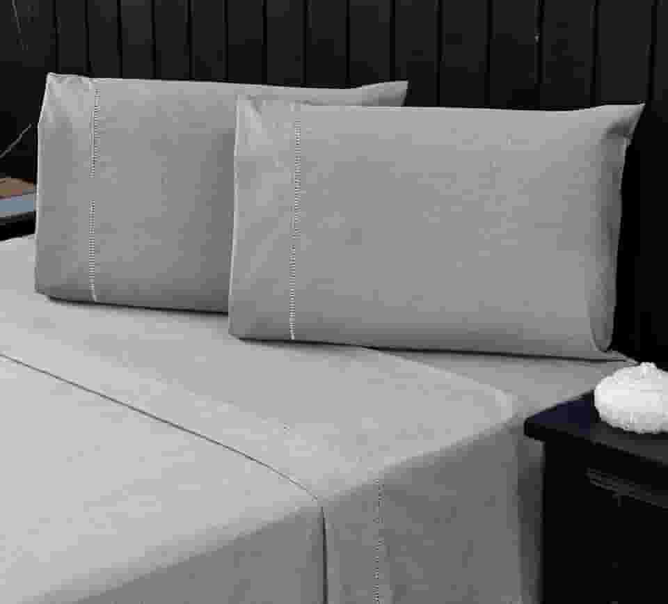 Jogo de Cama Casal Percal 400 Fios Ponto Palito 04 Peças, Antiácaro, Anti-pilling com Toque Macio - Linho Cinza